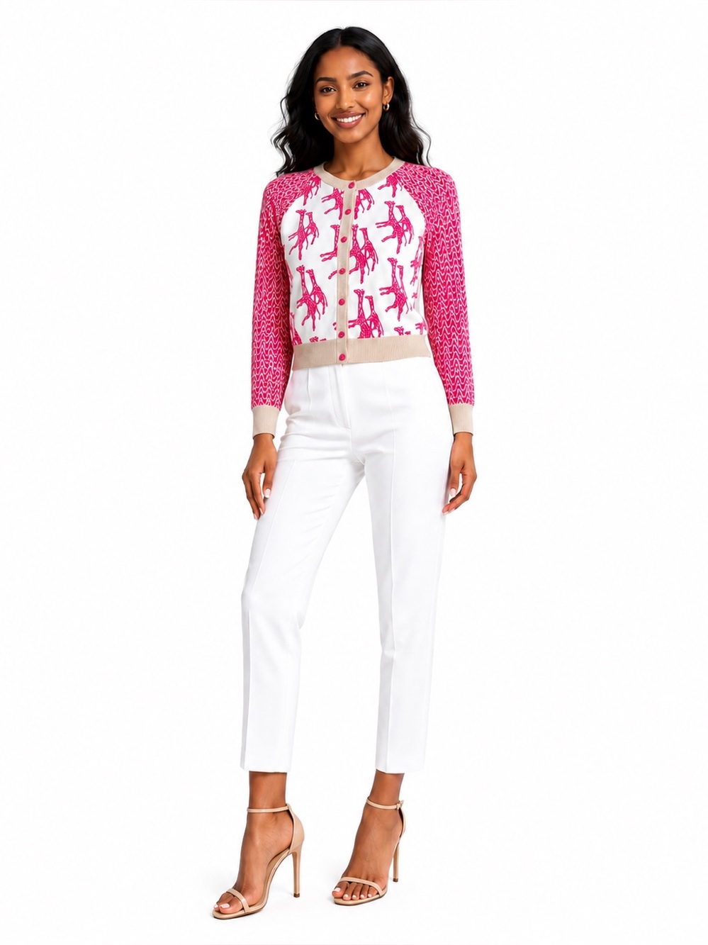PLENTY by Tracy Reese Red & Cream Giraffe Pattern Cardigan Sweater XS